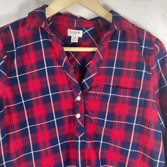 J. Crew Red/Blue Plaid Popover Flannel Shirt Sz XS - Picture 3 of 6